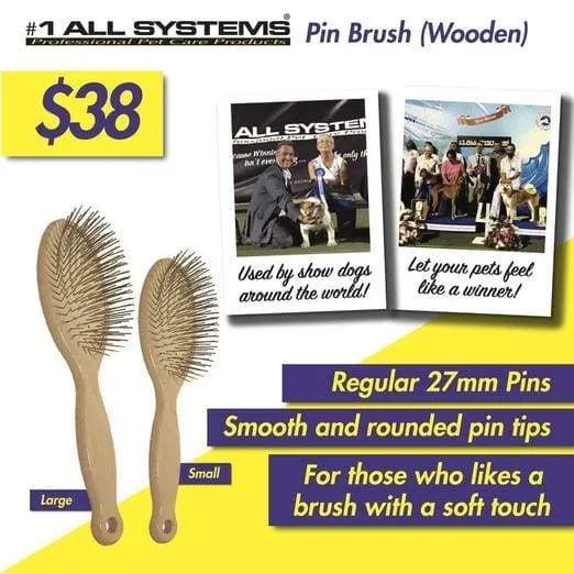#1 All Systems 27mm Pin Wooden Pet Brush (White Pad)
