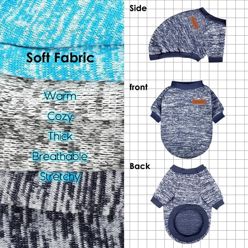 3 Pack Dog Sweaters for Small Dogs Girl Boy Winter Fleece Clothes Warm Soft Dog Sweatshirt Outfit for Dogs Cats Pet Apparel (Navy Blue Grey Light Blue, Medium)