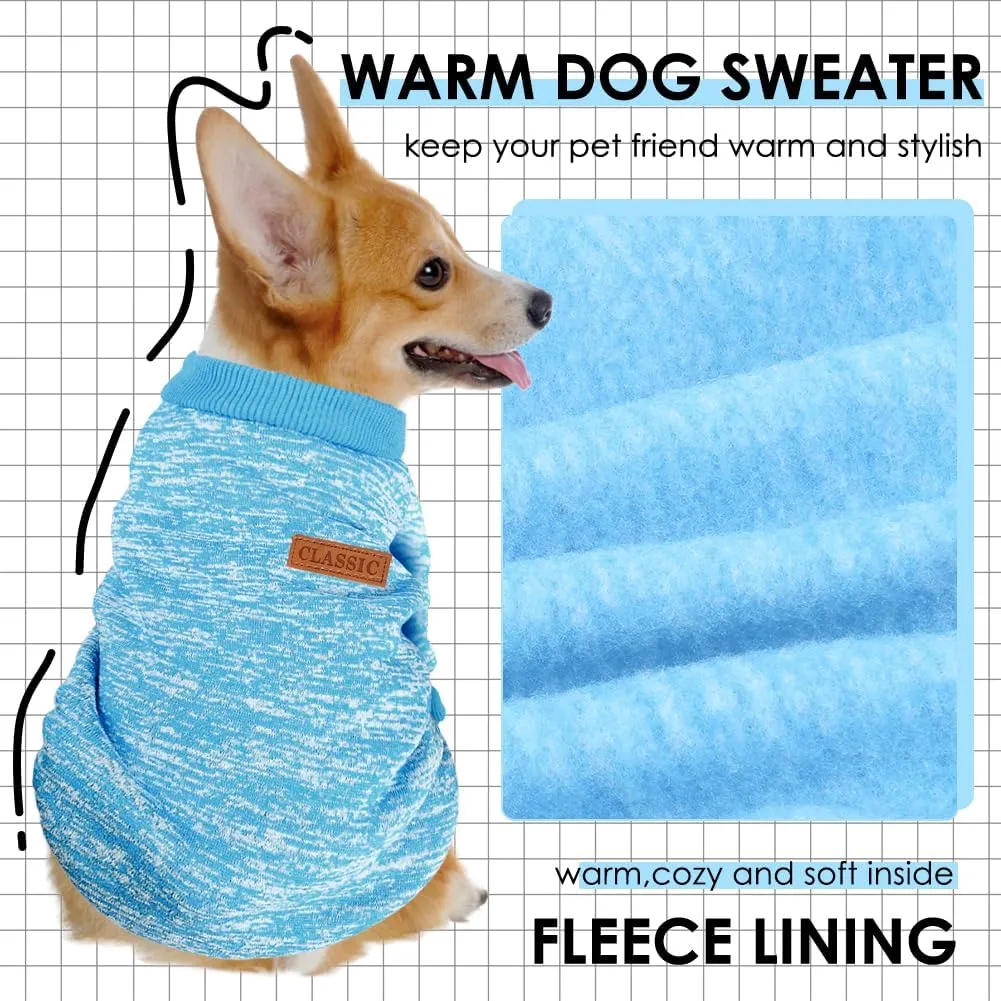 3 Pack Dog Sweaters for Small Dogs Girl Boy Winter Fleece Clothes Warm Soft Dog Sweatshirt Outfit for Dogs Cats Pet Apparel (Navy Blue Grey Light Blue, Medium)