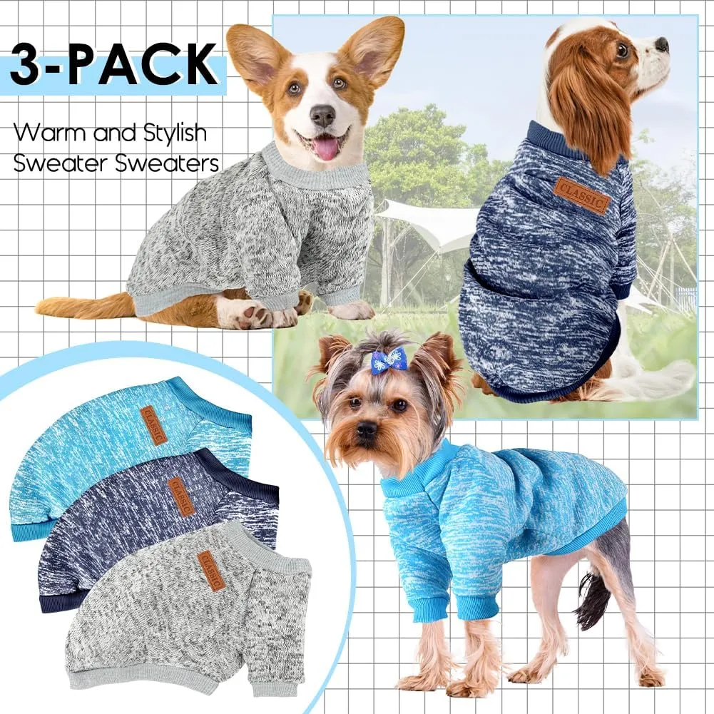 3 Pack Dog Sweaters for Small Dogs Girl Boy Winter Fleece Clothes Warm Soft Dog Sweatshirt Outfit for Dogs Cats Pet Apparel (Navy Blue Grey Light Blue, Medium)