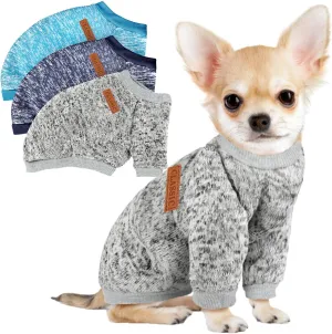 3 Pack Dog Sweaters for Small Dogs Girl Boy Winter Fleece Clothes Warm Soft Dog Sweatshirt Outfit for Dogs Cats Pet Apparel (Navy Blue Grey Light Blue, Medium)