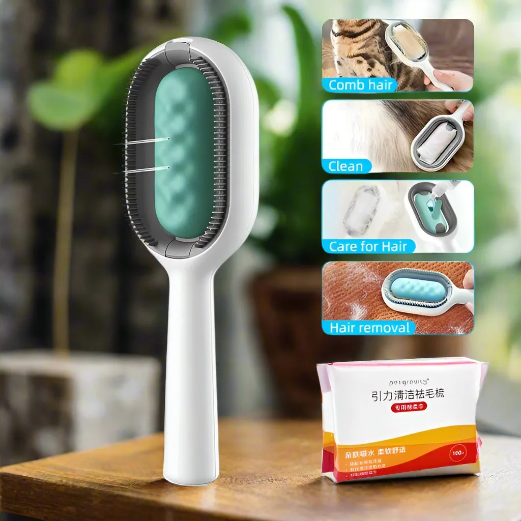 4-in-1 Pet Brush: Grooming, Cleaning, Massaging, and Fur Removal Tool for Dogs and Cats