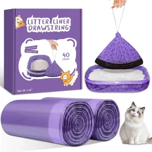 40 Count Cat Litter Box Liners Bags Large, Jumbo Drawstring Extra Thick Pet Cat Pan Liners, Extra Durable Kitty Litter Box Waste Bags - 36" x 18"