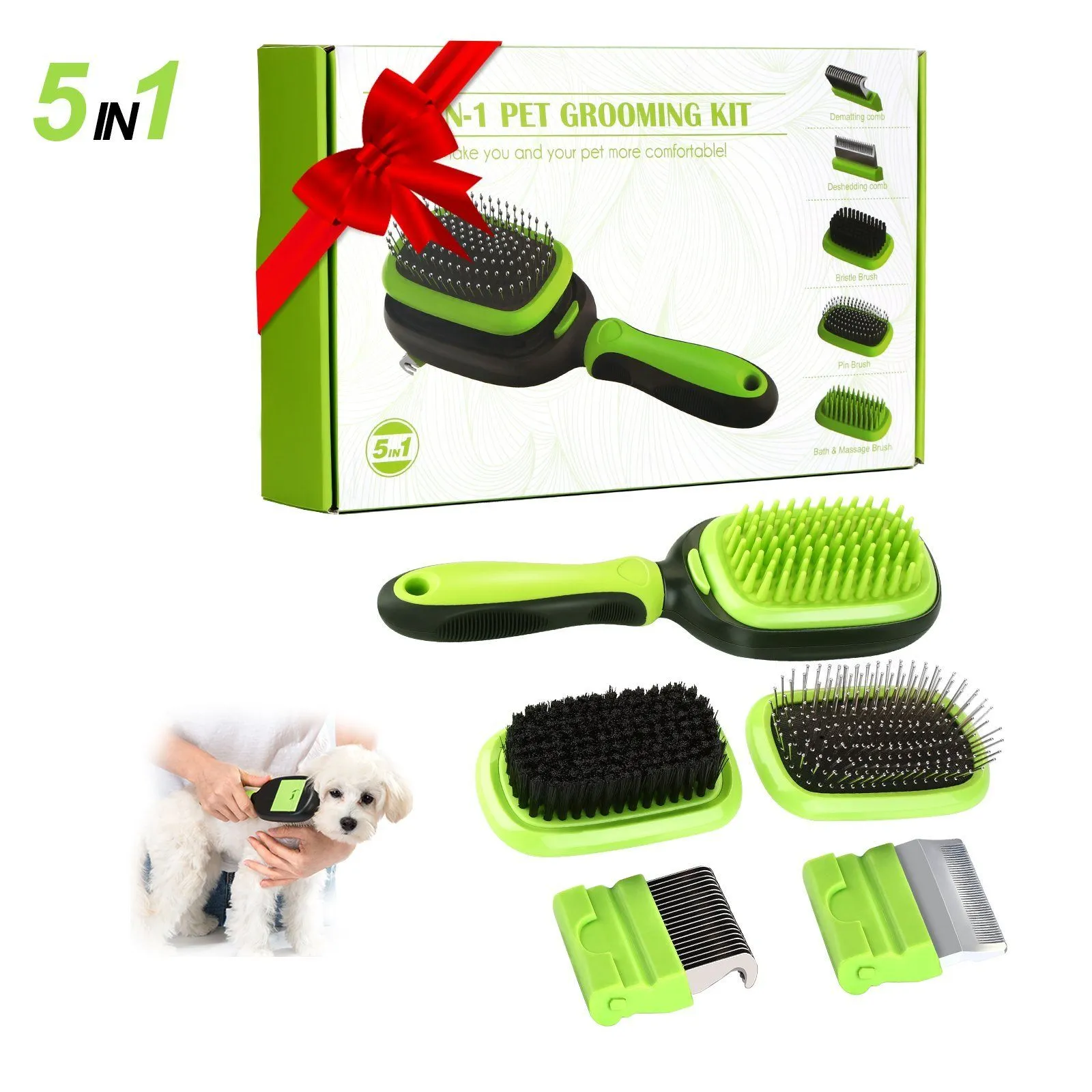 5-in-1 Pet Brush Set Pet Grooming Shedding Massage Combs