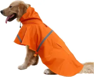 Adjustable Large Dog Raincoat with Strip Reflective - Waterproof Pet Rain Jacket Hoodie Poncho,for Large and Medium Dogs (Orange,L)