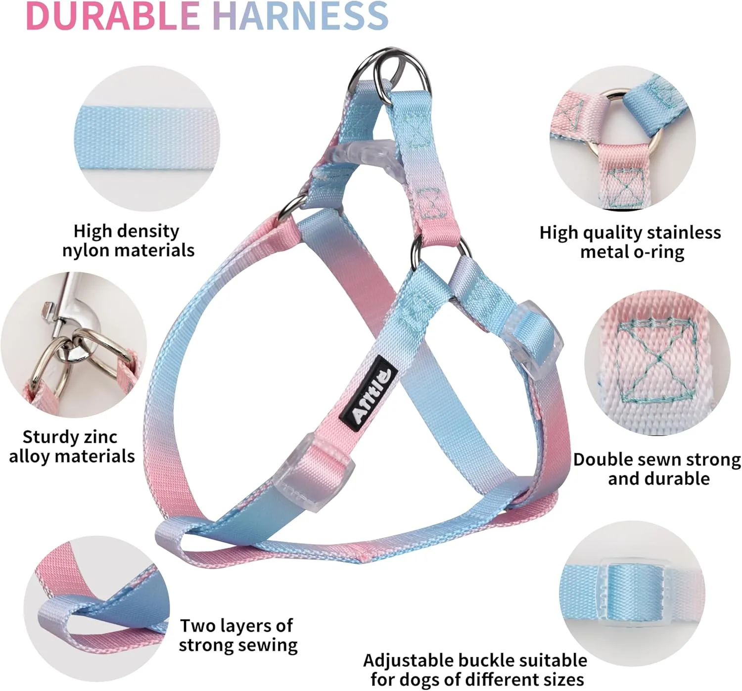 AIITLE No Pull Small Dog Harness and Leash Set- Escape Proof/Quick Fit Dog Halter Harness,Easy for Training Walking- Sturdy Buckle and Double D Ring- Puppy Harness for Small Dogs,Blue-Pink Gradient S
