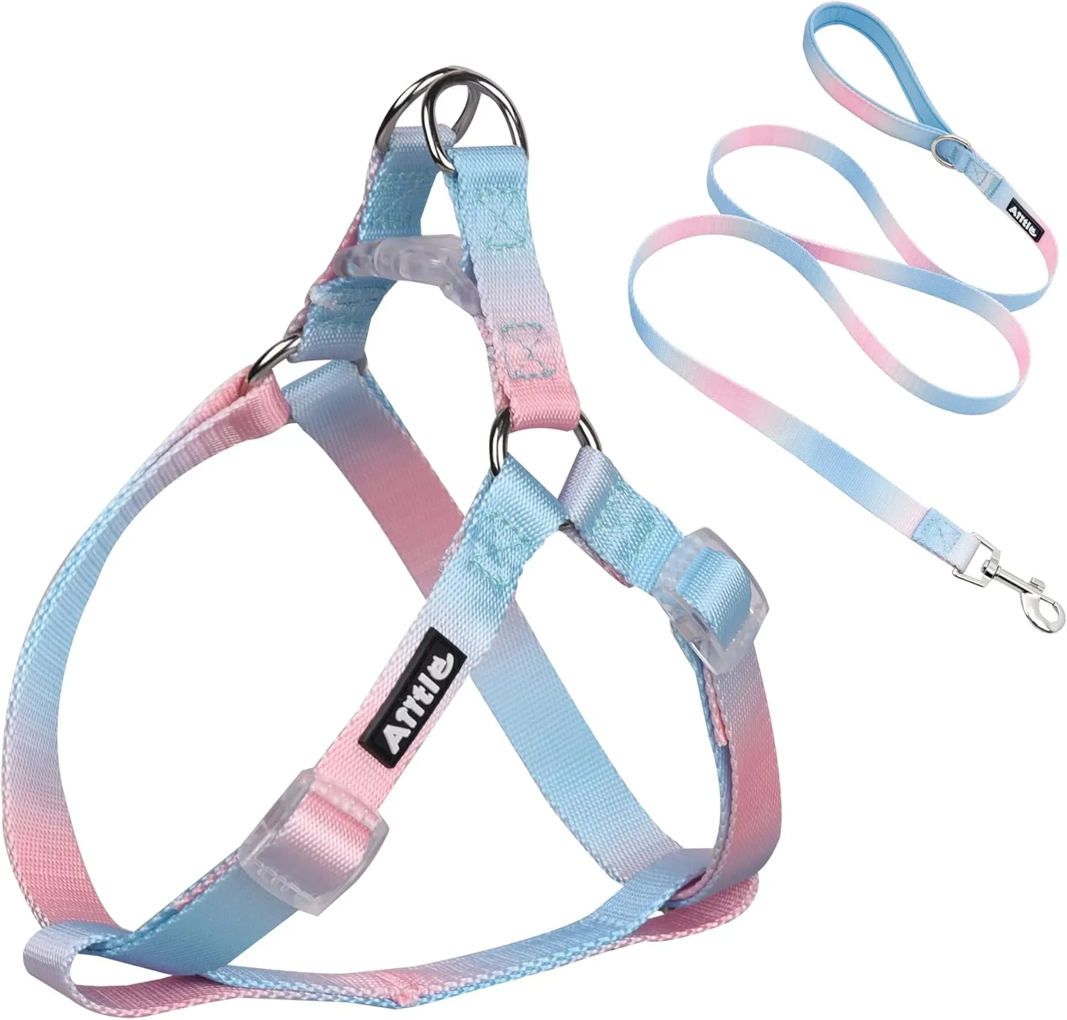 AIITLE No Pull Small Dog Harness and Leash Set- Escape Proof/Quick Fit Dog Halter Harness,Easy for Training Walking- Sturdy Buckle and Double D Ring- Puppy Harness for Small Dogs,Blue-Pink Gradient S