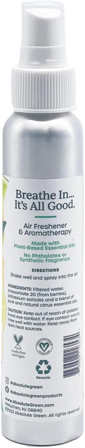 Air Freshener Room Spray, Non-Toxic, Cover Odors, Safe around Kids and Pets, Natural Fresh Citrus Scent 4oz (Pack of 2)