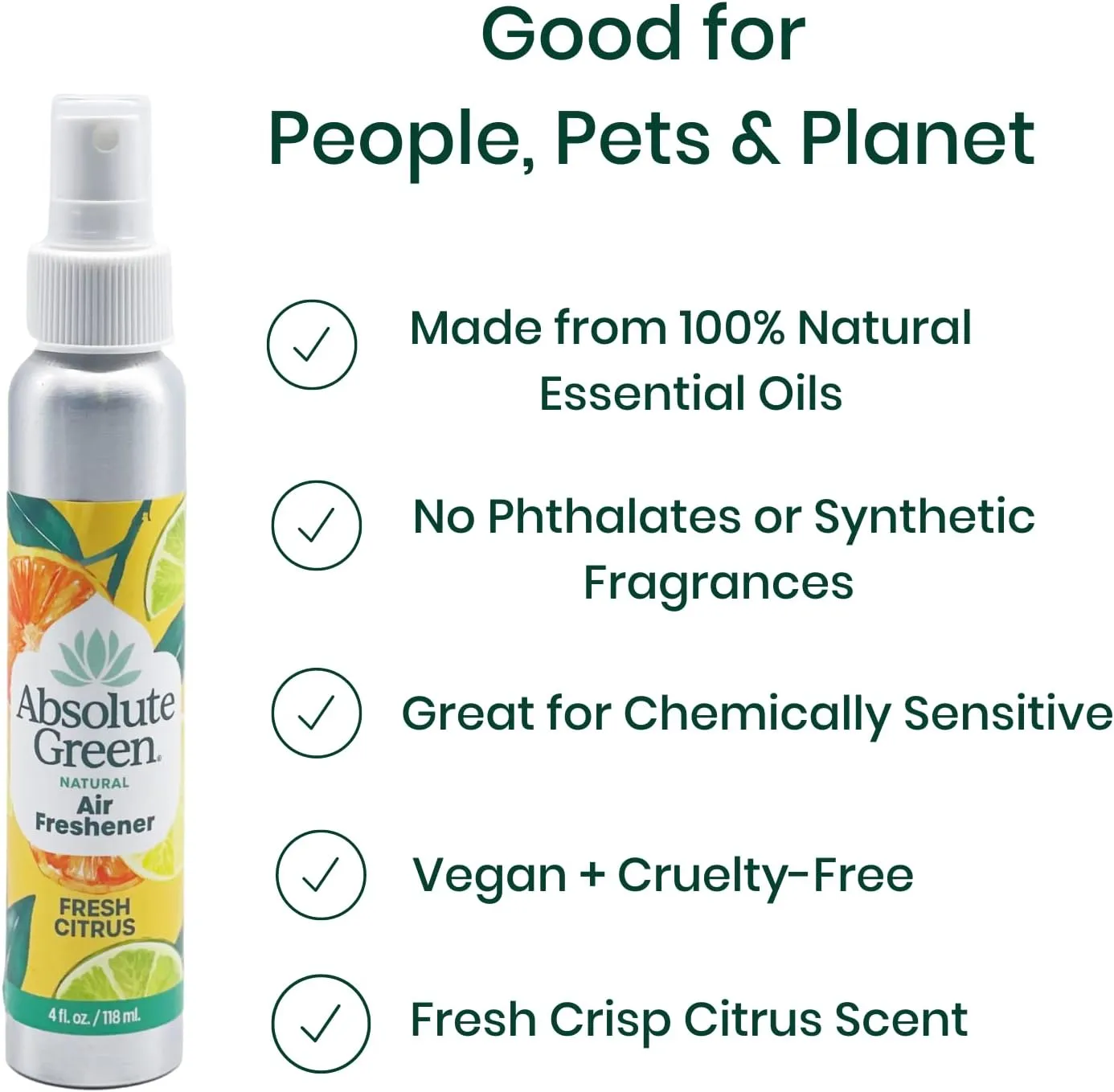 Air Freshener Room Spray, Non-Toxic, Cover Odors, Safe around Kids and Pets, Natural Fresh Citrus Scent 4oz (Pack of 2)