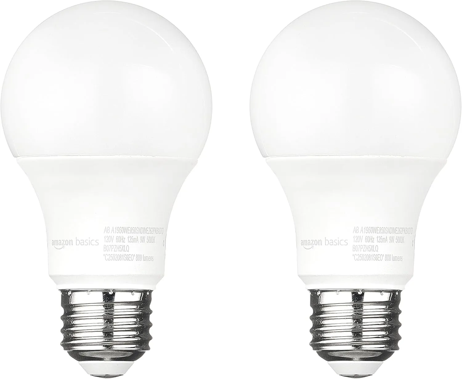 Amazon Basics A19 Dusk to Dawn Sensor LED Outdoor Light Bulb, 60W Equivalent, Energy-Efficient 9W, Daylight 5000K, E26 Base, 10,000 Hours, 2 Count (Pack of 1)