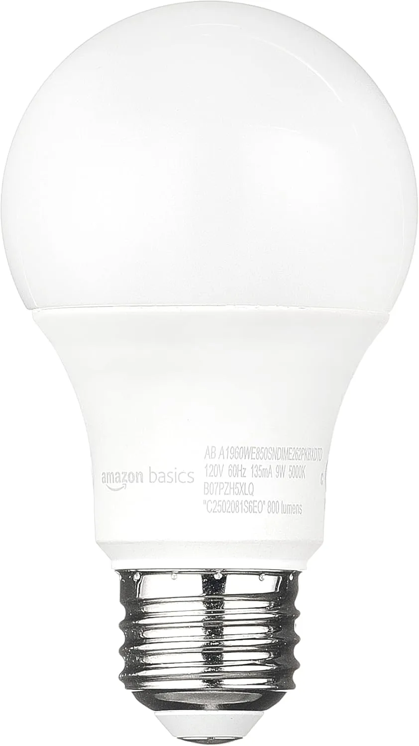 Amazon Basics A19 Dusk to Dawn Sensor LED Outdoor Light Bulb, 60W Equivalent, Energy-Efficient 9W, Daylight 5000K, E26 Base, 10,000 Hours, 2 Count (Pack of 1)