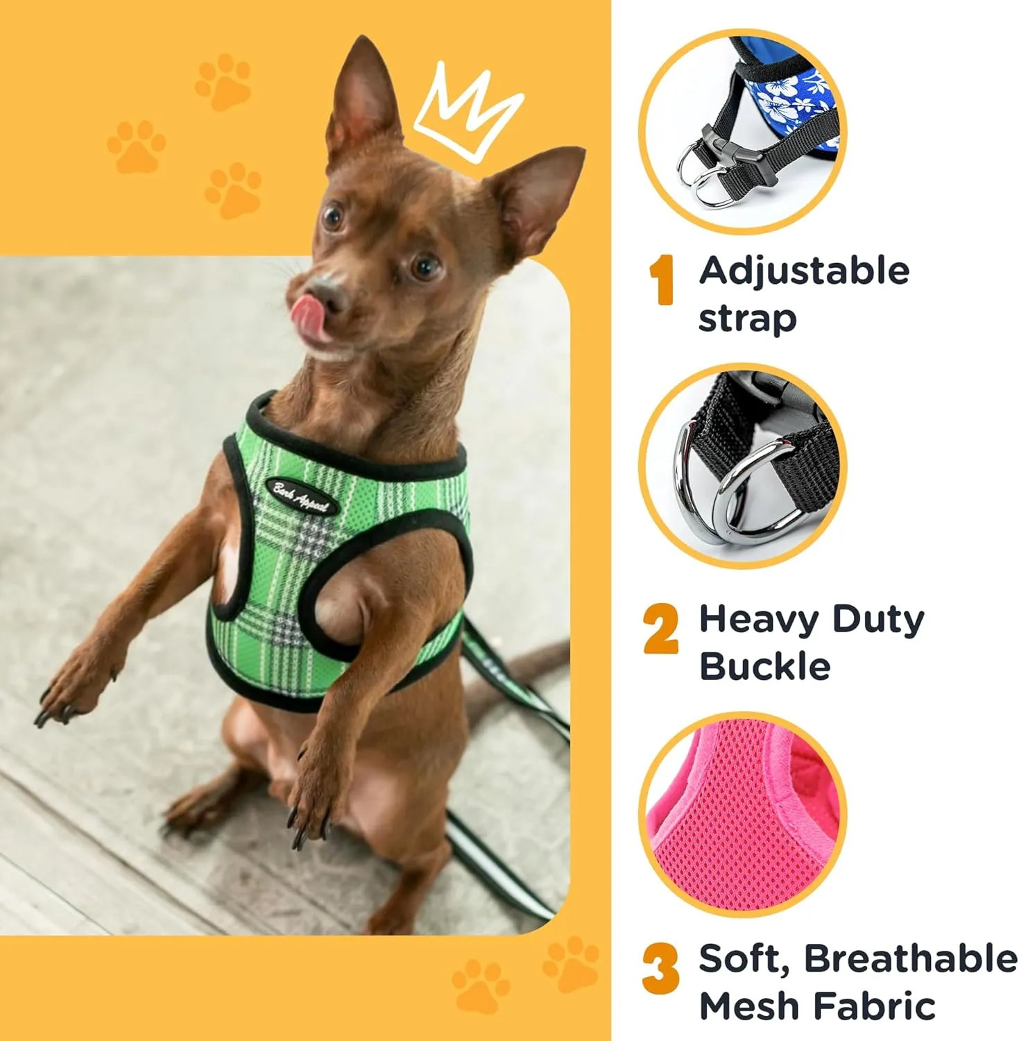 Bark Appeal Blue Hibiscus Step-in Dog Harness for Small-Medium Pets  Updated Sizing, Re-Measuring is Essential  Soft Vest Harness  Anti-Choke with Adjustable Strap & Heavy Duty Clip  M