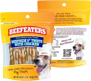 Beefeaters Beefhide 5in Twist with Real Chicken, 36oz  Protein-Rich Dog Treats for Clean Teeth, Ideal for Training & All Dog Sizes