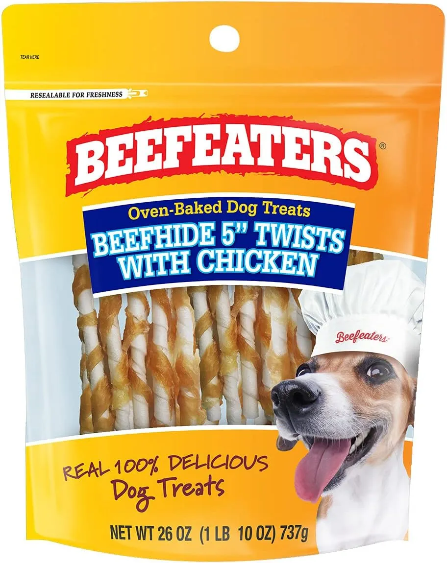 Beefeaters Beefhide 5in Twist with Real Chicken, 36oz  Protein-Rich Dog Treats for Clean Teeth, Ideal for Training & All Dog Sizes
