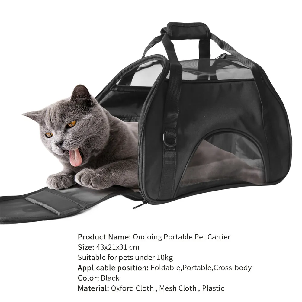 Black Portable Pet Carrier Tote Travel Bag Kennel Soft Dog Crate Cage Outdoor