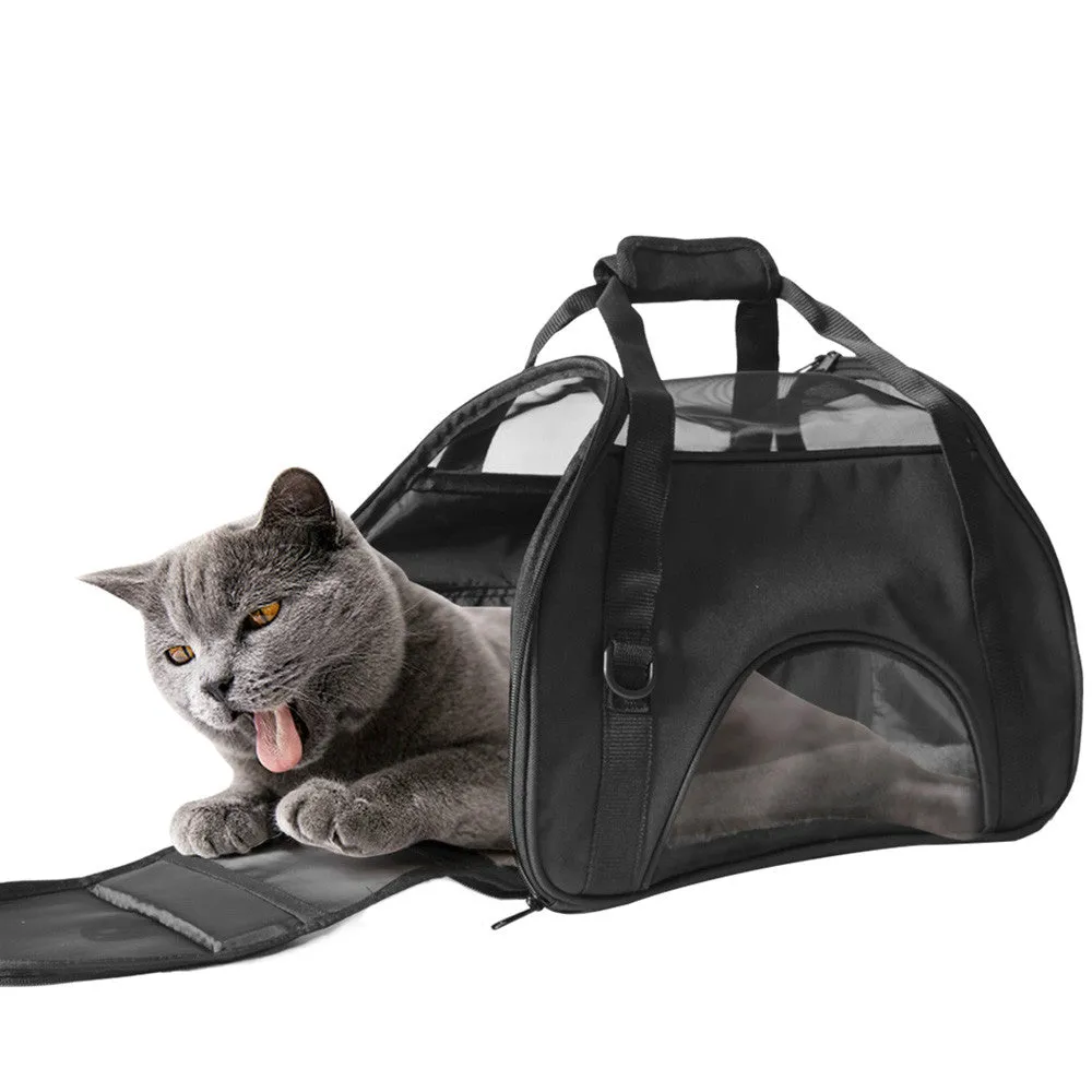 Black Portable Pet Carrier Tote Travel Bag Kennel Soft Dog Crate Cage Outdoor