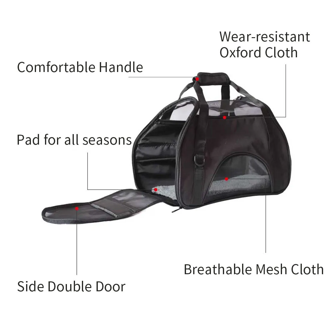 Black Portable Pet Carrier Tote Travel Bag Kennel Soft Dog Crate Cage Outdoor
