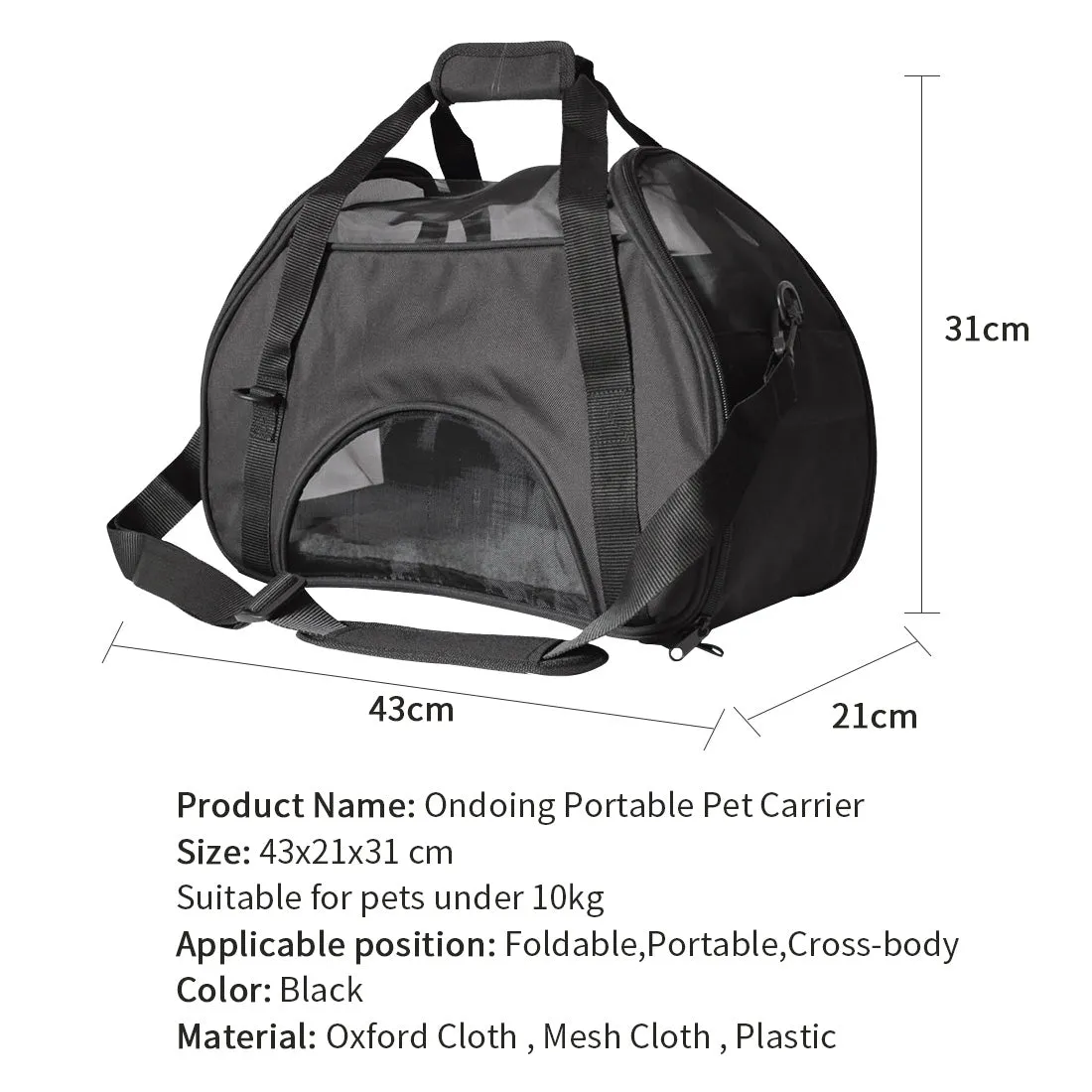 Black Portable Pet Carrier Tote Travel Bag Kennel Soft Dog Crate Cage Outdoor