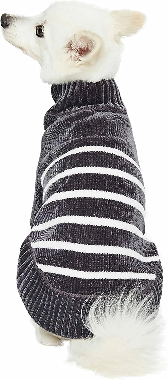 Blueberry Pet Cozy Soft Chenille Classy Striped Dog Sweater in Chic Grey, Back Length 12", Pack of 1 Clothes for Dogs
