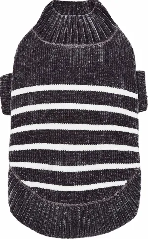 Blueberry Pet Cozy Soft Chenille Classy Striped Dog Sweater in Chic Grey, Back Length 12", Pack of 1 Clothes for Dogs