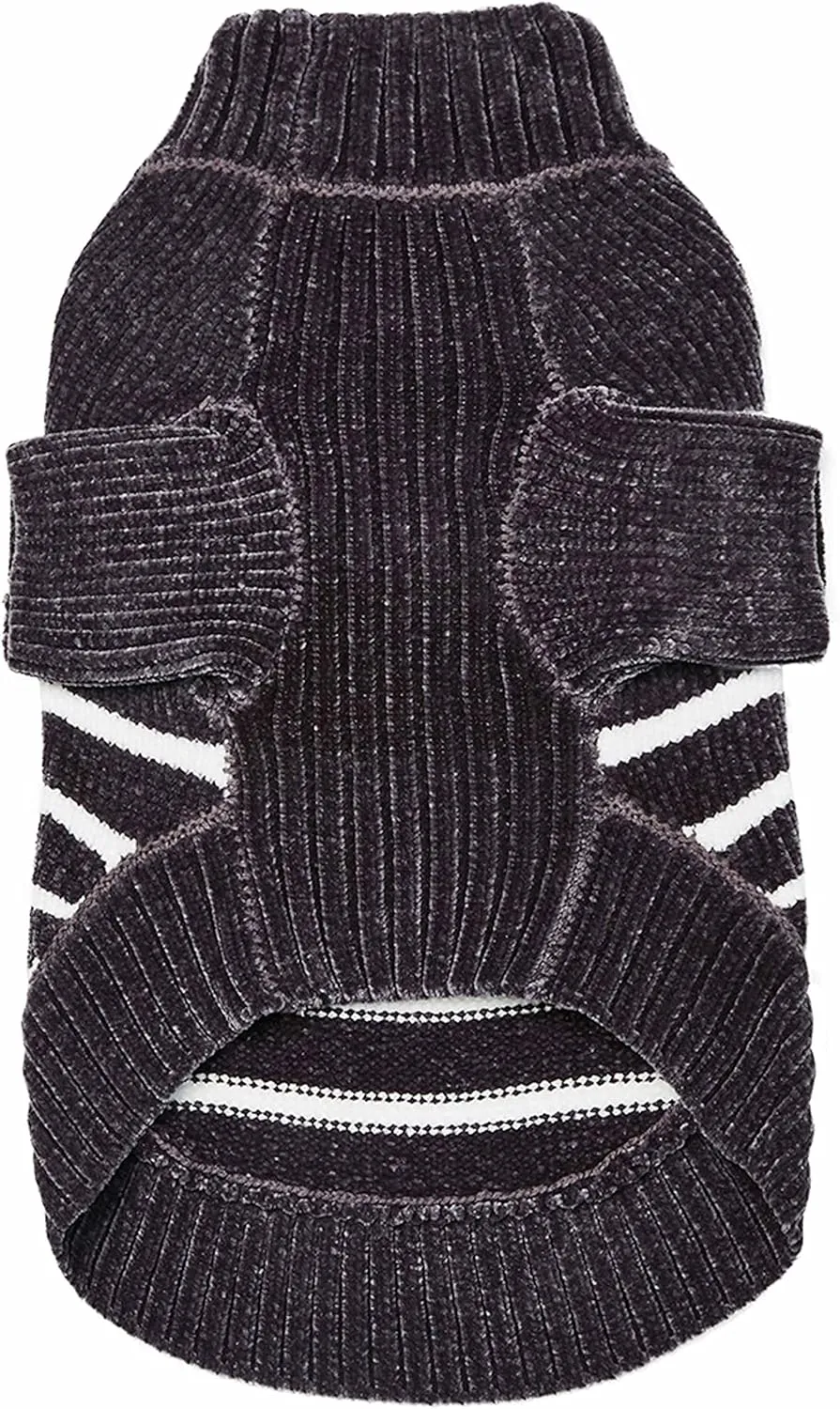 Blueberry Pet Cozy Soft Chenille Classy Striped Dog Sweater in Chic Grey, Back Length 12", Pack of 1 Clothes for Dogs