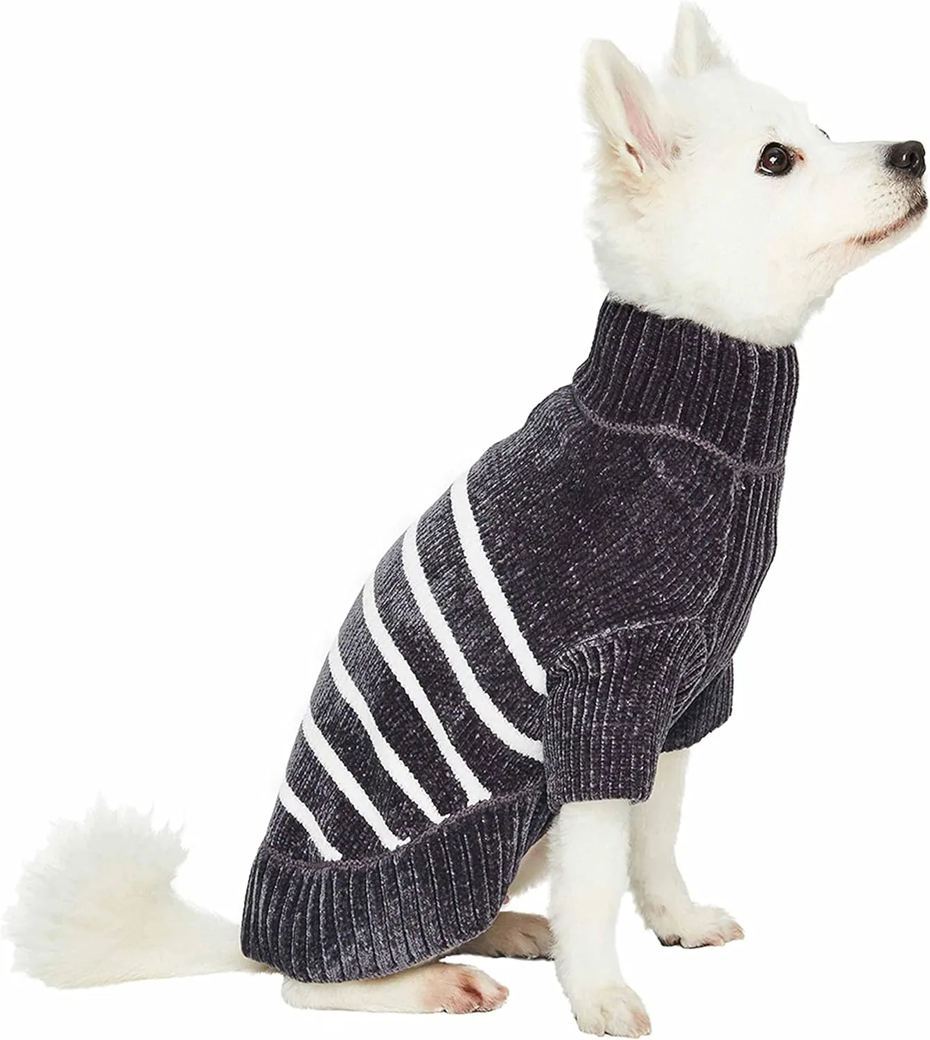 Blueberry Pet Cozy Soft Chenille Classy Striped Dog Sweater in Chic Grey, Back Length 12", Pack of 1 Clothes for Dogs