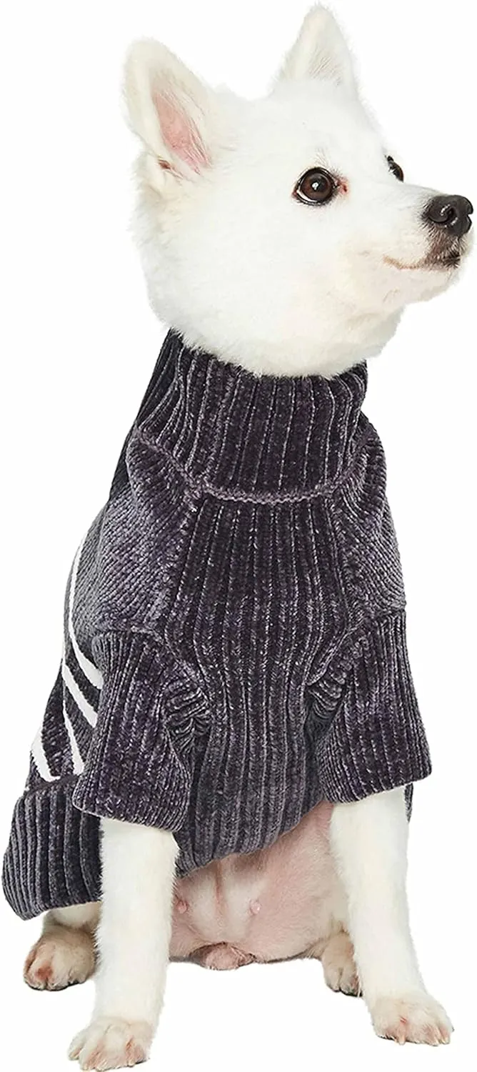 Blueberry Pet Cozy Soft Chenille Classy Striped Dog Sweater in Chic Grey, Back Length 12", Pack of 1 Clothes for Dogs