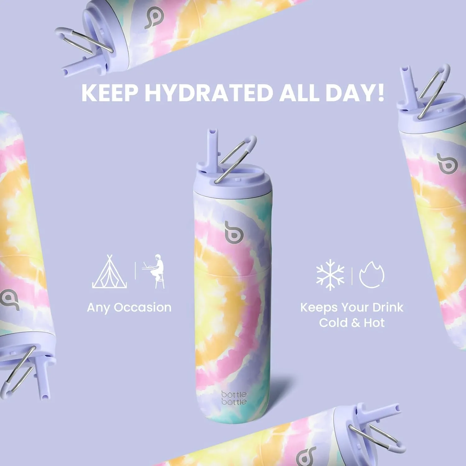 BOTTLE BOTTLE Insulated Water Bottle 24oz with Straw Lid and Handle for Sports Travel Gym Stainless Steel Water Bottles Double-Wall Vacuum Metal Leak Proof BPA-Free