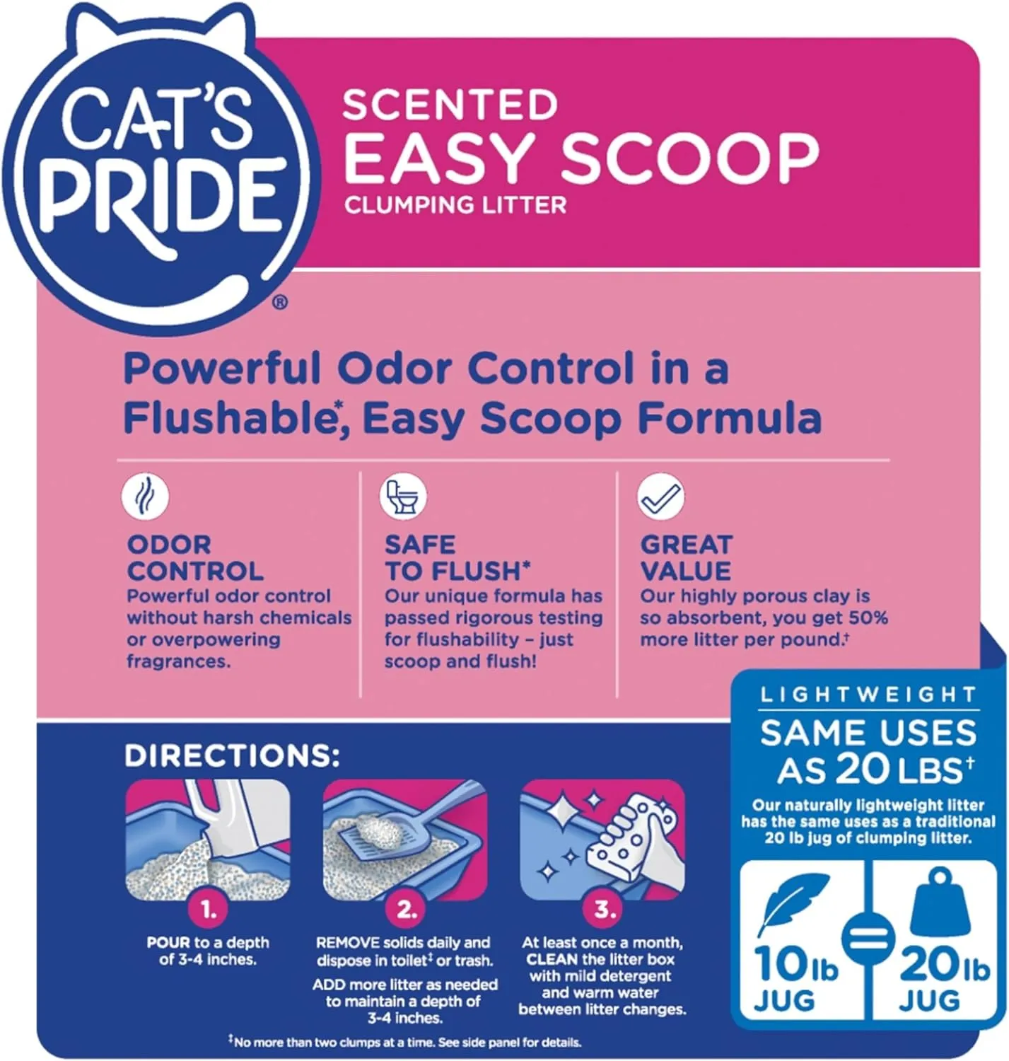 Cat's Pride Lightweight Clumping Litter: Flushable Easy Scoop - Powerful Odor Control - Scented, 10 Pounds