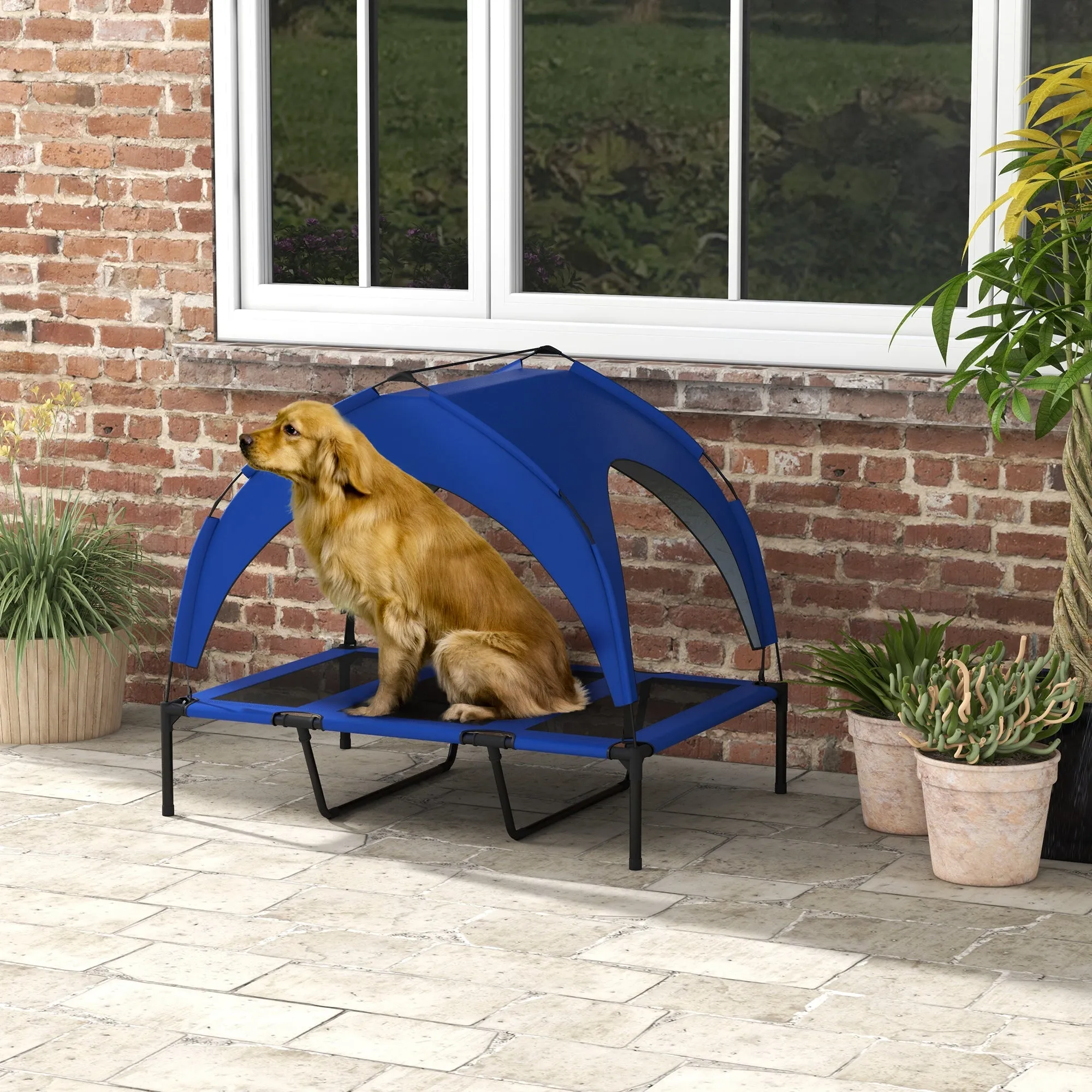 Cooling Raised Pet BedWith Washable Breathable Mesh for Large Dogs 106 x 76 x 94cm - Dark Blue