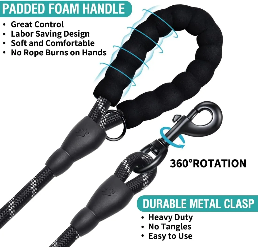 COOYOO Dog Leash 6 FT Heavy Duty - Comfortable Padded Handle - 1/2 inch Reflective Dog Leash for Medium Large Dogs with Poo Bag Dispenser