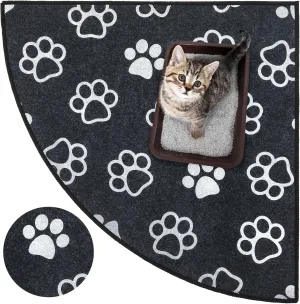 Corner Cat Litter Trapping Mat Water Resistant Cute Paw Pattern Corner Litter Mat, 29" x 29" Gray Traps Mess from Box Protects Floors Machine Washable Urine Proof Soft on Kitty Paws Absorbent