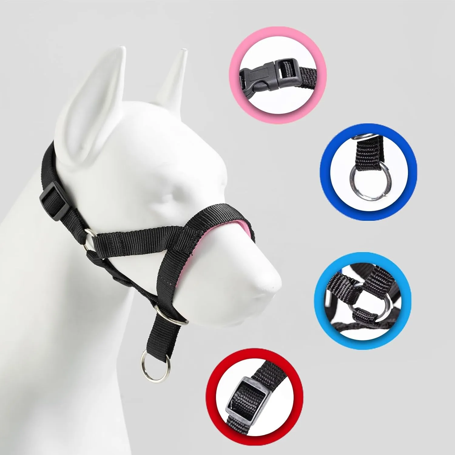 Dog Head Collar with Soft Fabric, Dog Head Harness to Stop Pulling with Adjustable Loop(M,Red)