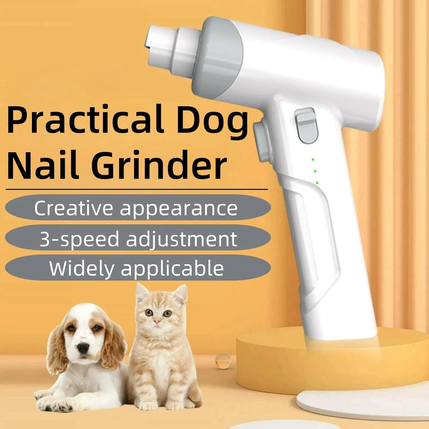Dog Nail Grinder - USB Rechargeable - LED Light - Professional 3-Speed Electric Pet Nail Trimmer Painless Paws Grooming & Smoothing for Small Medium Large Dogs & Cats (White)