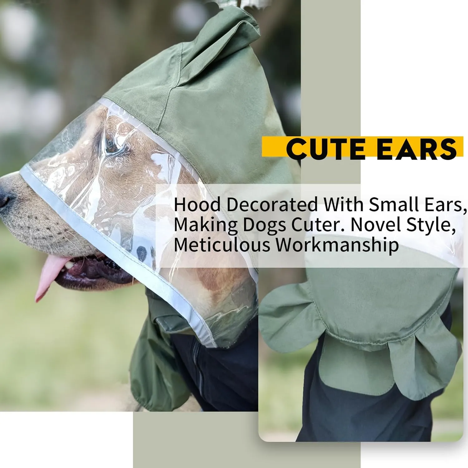 Dog Raincoat with Legs and Clear Hood, Abdomen Waterproof, Reflective, Breathable and Adjustable Lightweight Dog Rain Jacket for Small Medium Large Dogs (Green&Black, M)
