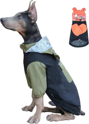 Dog Raincoat with Legs and Clear Hood, Abdomen Waterproof, Reflective, Breathable and Adjustable Lightweight Dog Rain Jacket for Small Medium Large Dogs (Green&Black, M)