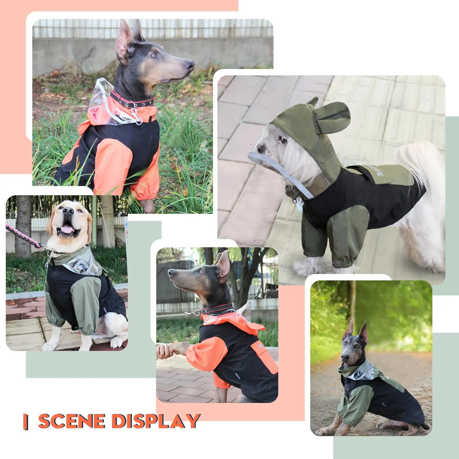 Dog Raincoat with Legs and Clear Hood, Abdomen Waterproof, Reflective, Breathable and Adjustable Lightweight Dog Rain Jacket for Small Medium Large Dogs (Green&Black, M)