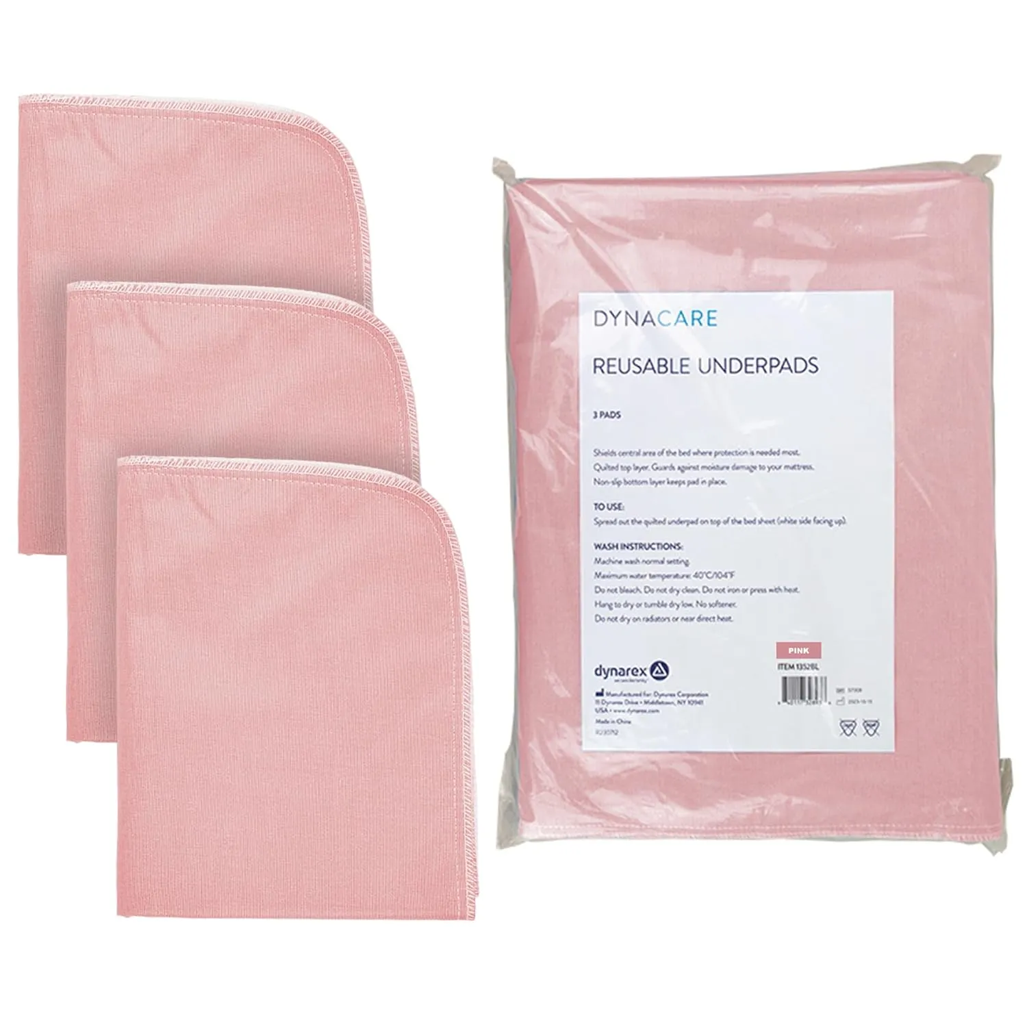 Dynarex Incontinence Bed Pads - Reusable & Washable Waterproof Pee Pads for Kids, Adults, Elderly - 1 Bag of 3 Pads - 30" x 36", Pink