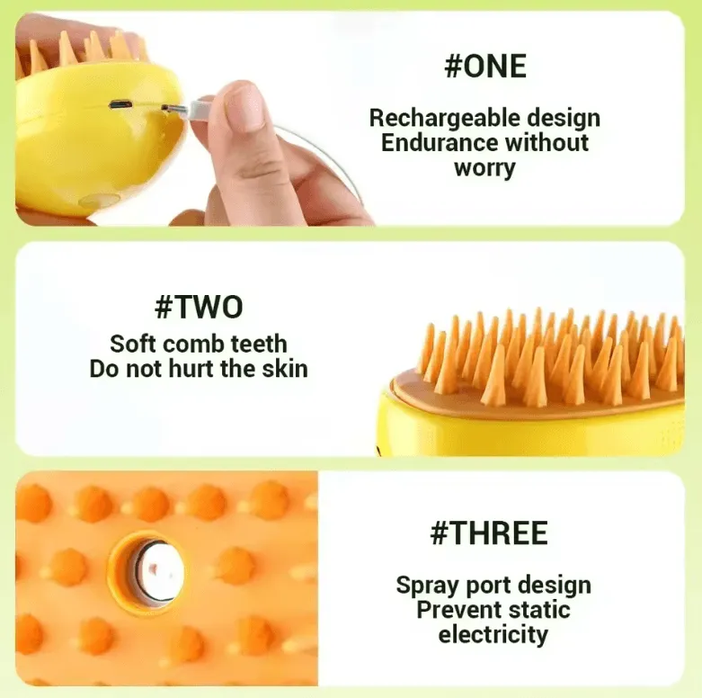 Electric Cat & Dog Steam Brush - 3-in-1 Grooming Tool with Spray & Massage