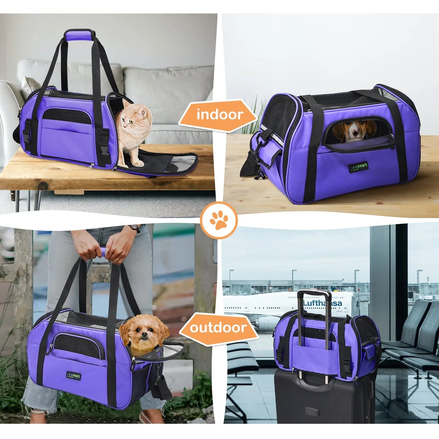 GOOPAWS Soft Sided Small Dog Carrier Comfort for Travel, Purple, 17"