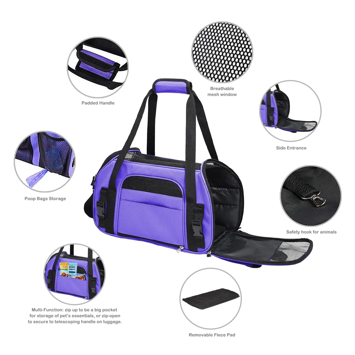 GOOPAWS Soft Sided Small Dog Carrier Comfort for Travel, Purple, 17"