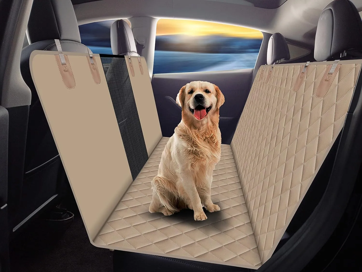 GXT Dog Back Seat Cover Protector for Cars SUV and Trucks with Mesh Window, Scratchproof Nonslip and Waterproof Material(Dark Khaki)