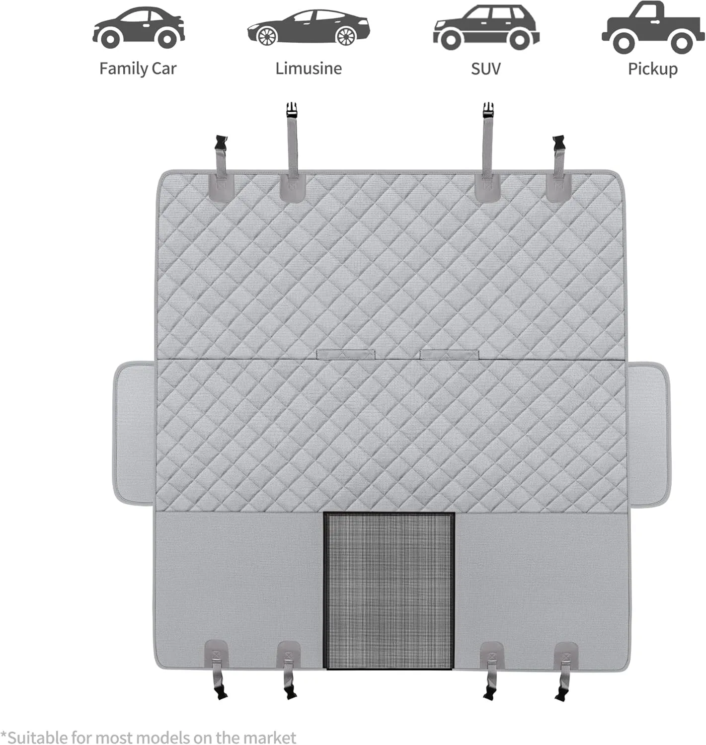 GXT Dog Back Seat Cover Protector for Cars SUV and Trucks with Mesh Window, Scratchproof Nonslip and Waterproof Material(Grey)