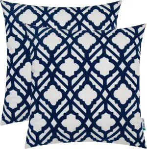 HWY 50 Dark Blue Decorative Throw Pillow Covers 18x18 Inch, Pack of 2 Embroidered Cotton Farmhouse Cushion Cover Pillow Case for Sofa Couch Living Room Bed Bedroon, Trellis