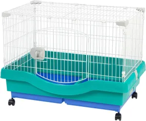 IRIS USA Large Portable Wire Rabbit Cage with Top Access and Two Tray Division, Easy Access Secure Lock and Easy to Clean Movable House for Small Sized Animals Rabbit Guinea Pigs Rat Hamster, Green