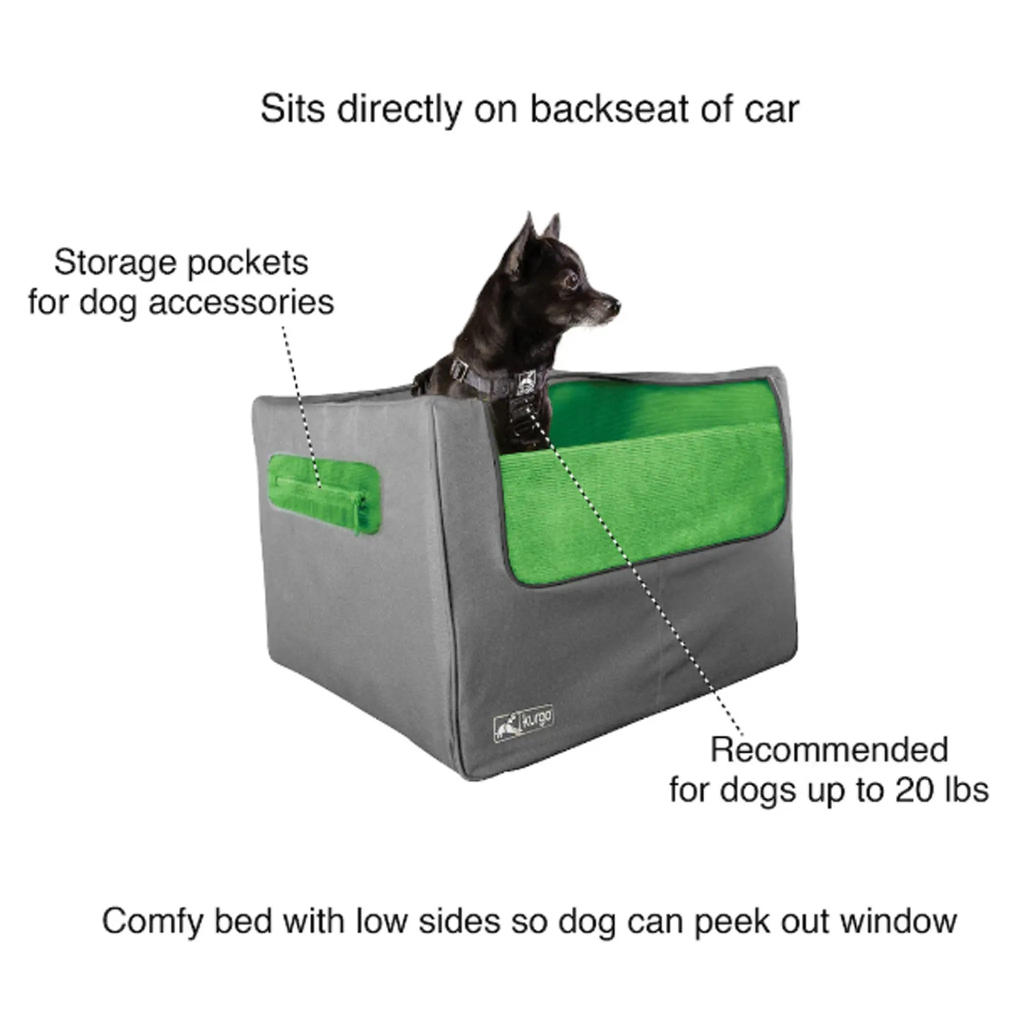 Kurgo Skybox Rear Booster Seat - Grey & Green