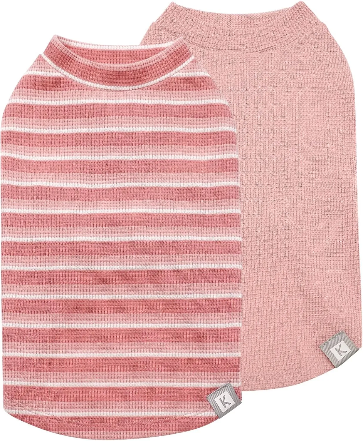 KYEESE 2Pack Waffle Dog Shirts for Small Dogs Stretchy T-Shirts Lightweight Tank Top Sleeveless Striped Vest Breathable Pet Outfit, X-Large, Pink Striped