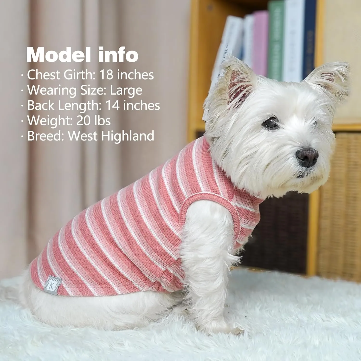 KYEESE 2Pack Waffle Dog Shirts for Small Dogs Stretchy T-Shirts Lightweight Tank Top Sleeveless Striped Vest Breathable Pet Outfit, X-Large, Pink Striped