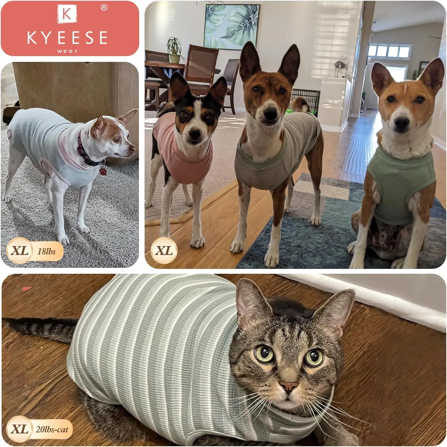 KYEESE 2Pack Waffle Dog Shirts for Small Dogs Stretchy T-Shirts Lightweight Tank Top Sleeveless Striped Vest Breathable Pet Outfit, X-Large, Pink Striped