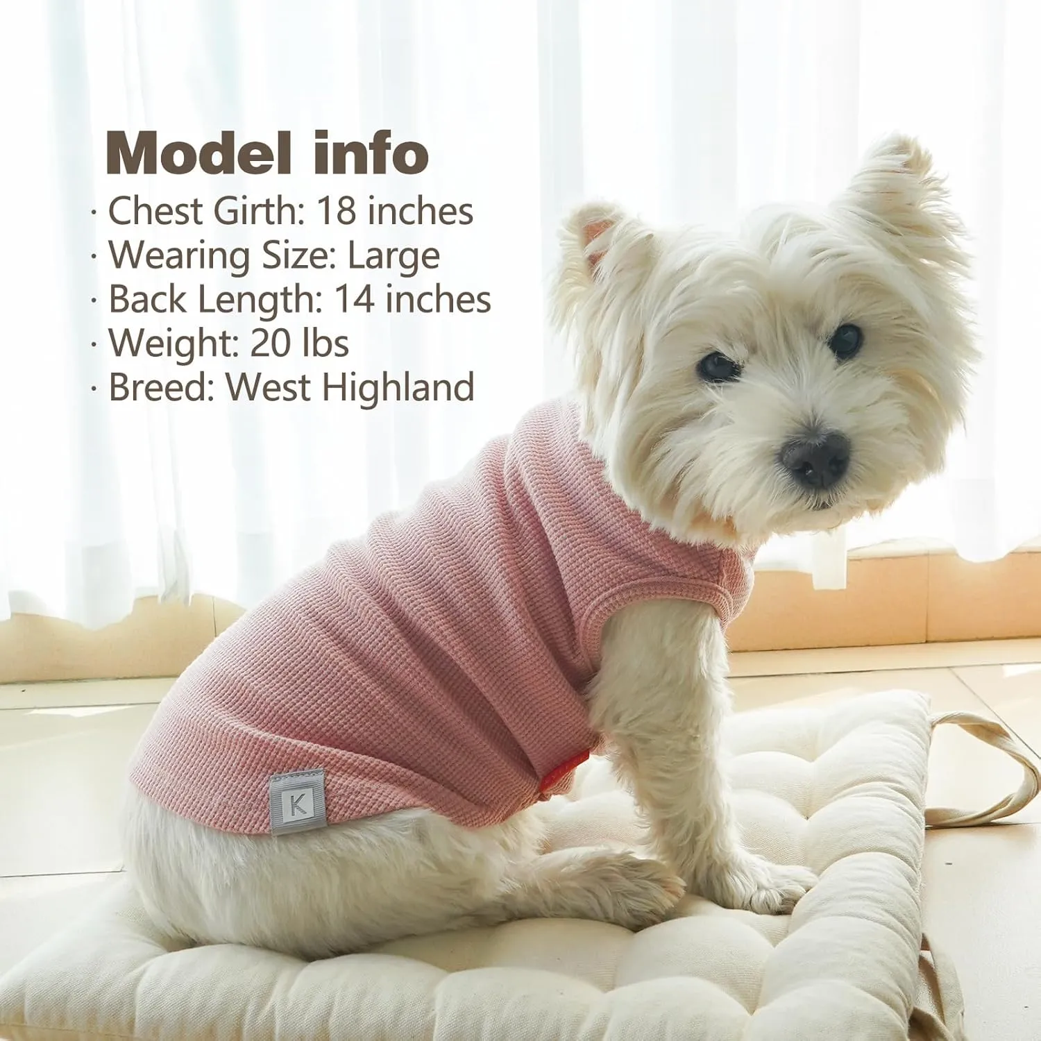 KYEESE 2Pack Waffle Dog Shirts for Small Dogs Stretchy T-Shirts Lightweight Tank Top Sleeveless Striped Vest Breathable Pet Outfit, X-Large, Pink Striped